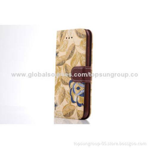 PU Leather Cases for iPhone 6, Floral Pattern with Card Slots and Hanging Rope
